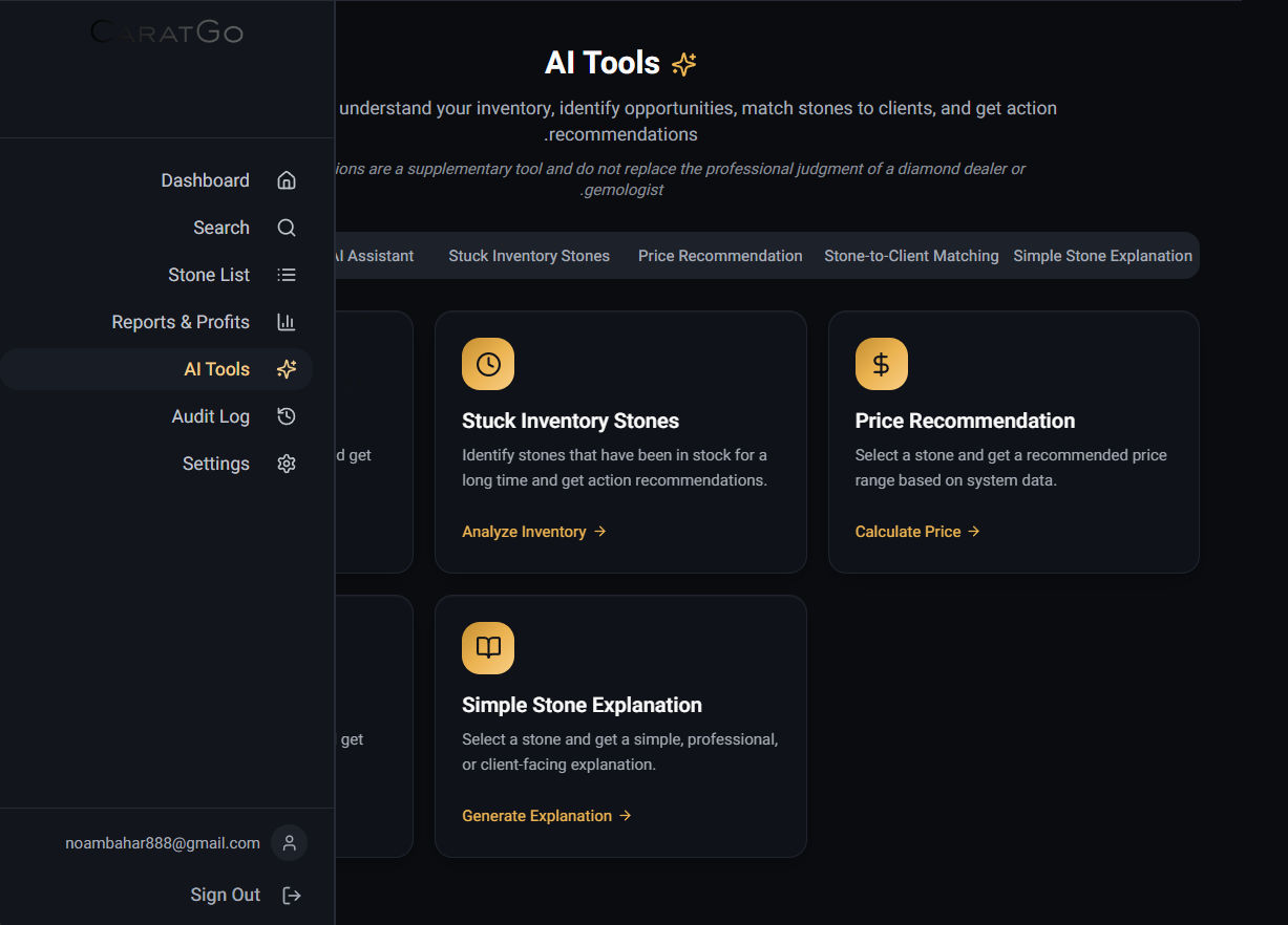 CaratGo AI Tools panel