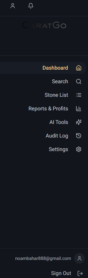 CaratGo navigation sidebar